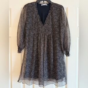 Zara Black and Brown Printed Chiffon Mini Dress